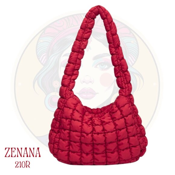 210R ZENANA Red Puffy Quilted Crossbody Shoulder Handbag - Picture 1 of 2